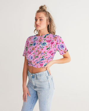 AMORE PINK Women's Twist-Front Cropped Tee