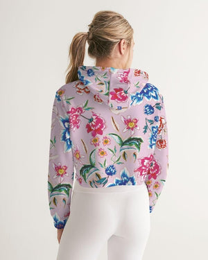 Open image in slideshow, Women&#39;s Cropped Hoodie || AMORE Purple Blooms
