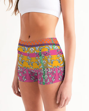 MIRACULOUS FLOWERS -PINK || Women's Mid-Rise Yoga Shorts
