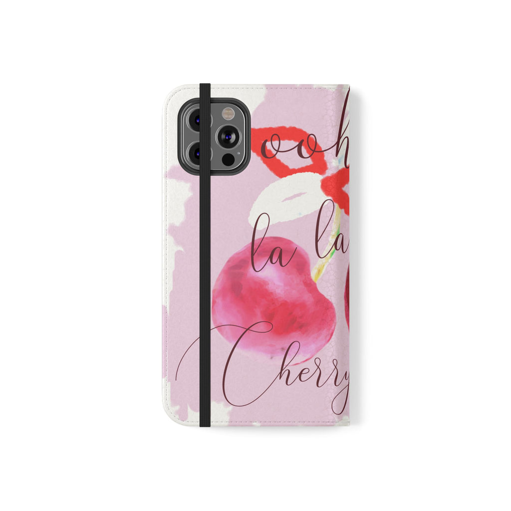 Cherry Cute Flip Phone Wallet Case — 'Ooh La La Cherry Cute' Watercolor Phone Flip Case, Cardholder Folio