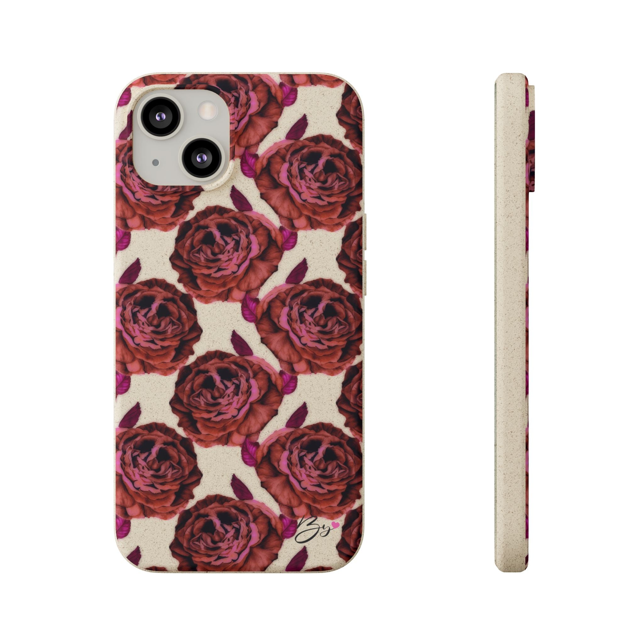 Biodegradable Phone Case — Vintage Rose Pattern Eco-Friendly iPhone Cover
