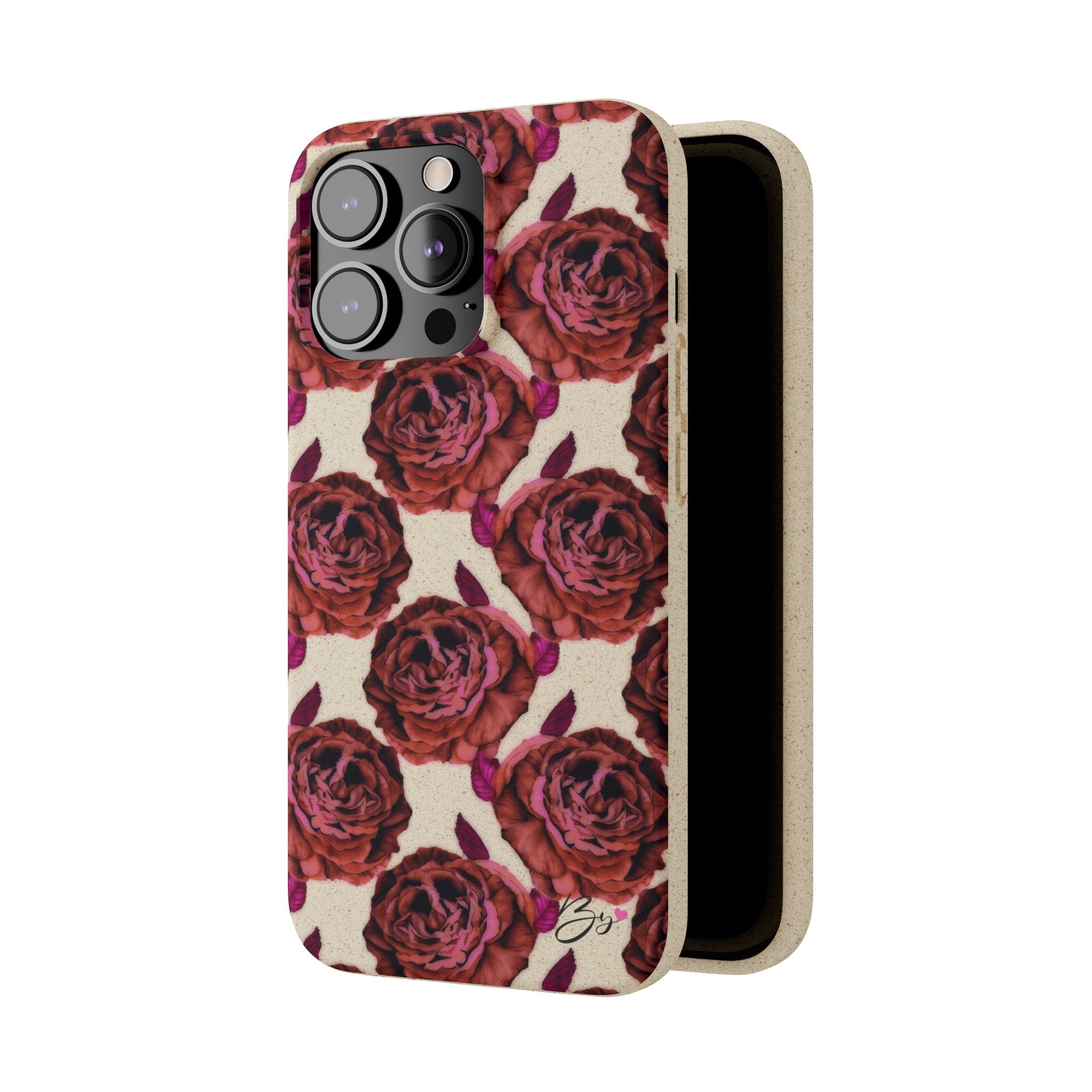 Biodegradable Phone Case — Vintage Rose Pattern Eco-Friendly iPhone Cover