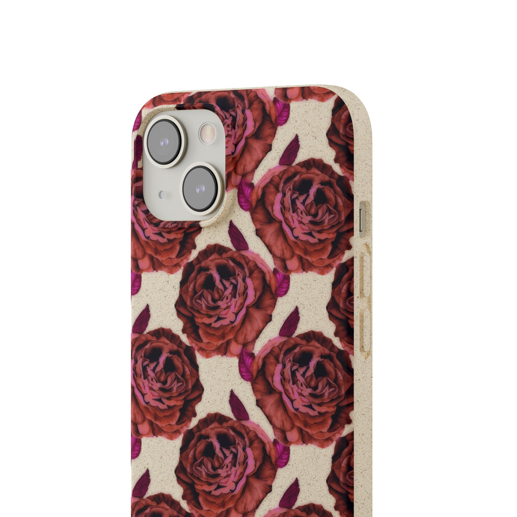Biodegradable Phone Case — Vintage Rose Pattern Eco-Friendly iPhone Cover