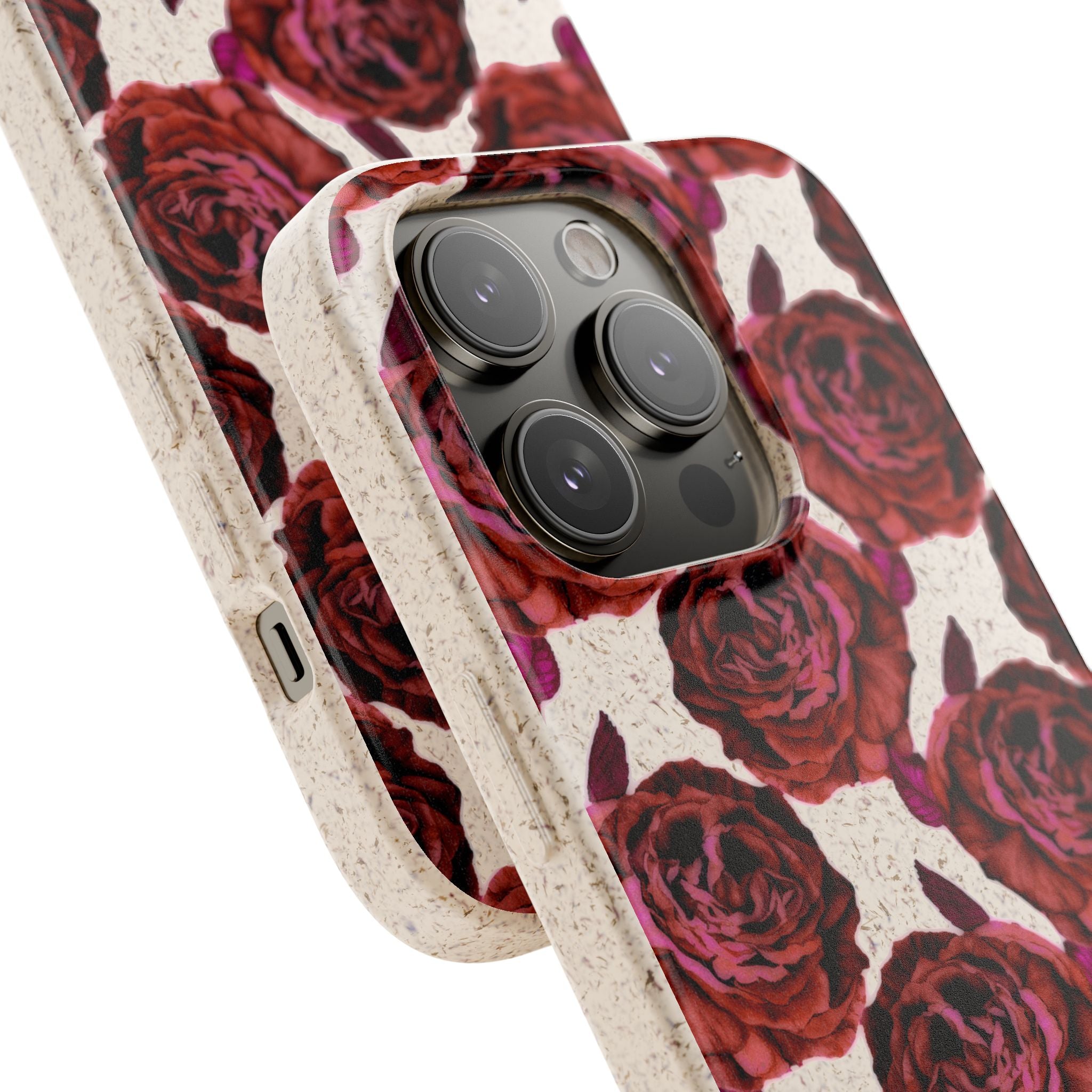Biodegradable Phone Case — Vintage Rose Pattern Eco-Friendly iPhone Cover