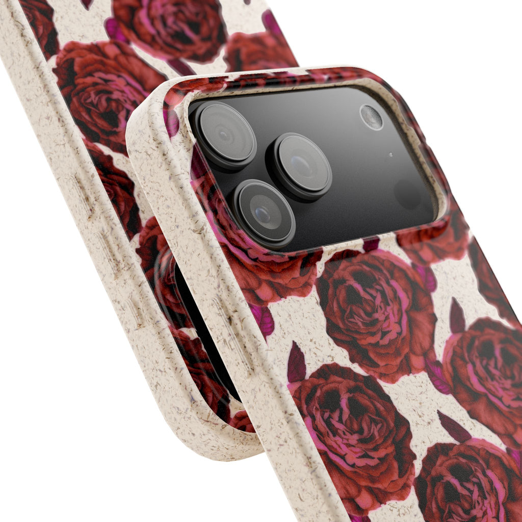Biodegradable Phone Case — Vintage Rose Pattern Eco-Friendly iPhone Cover