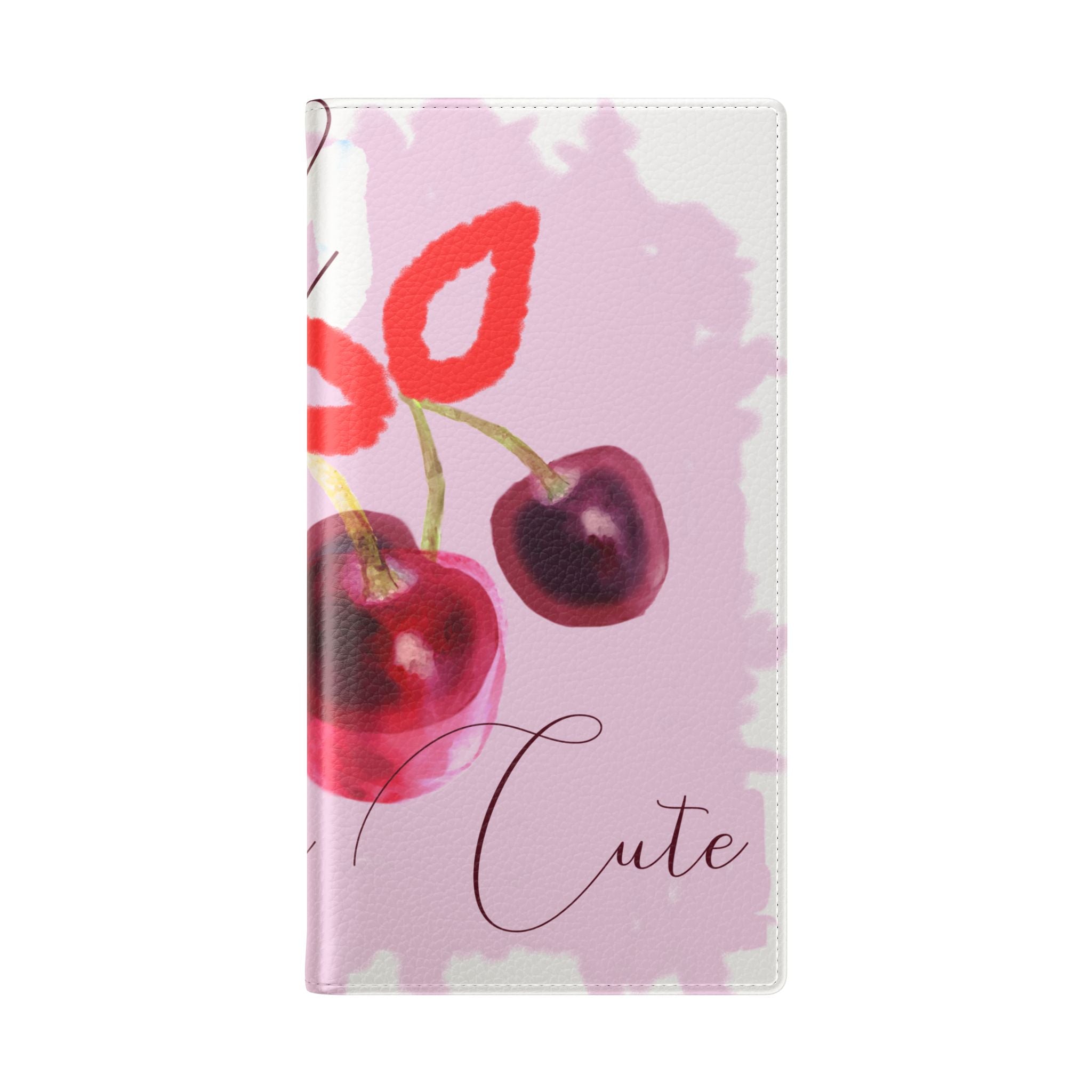 Cherry Cute Flip Phone Wallet Case — 'Ooh La La Cherry Cute' Watercolor Phone Flip Case, Cardholder Folio