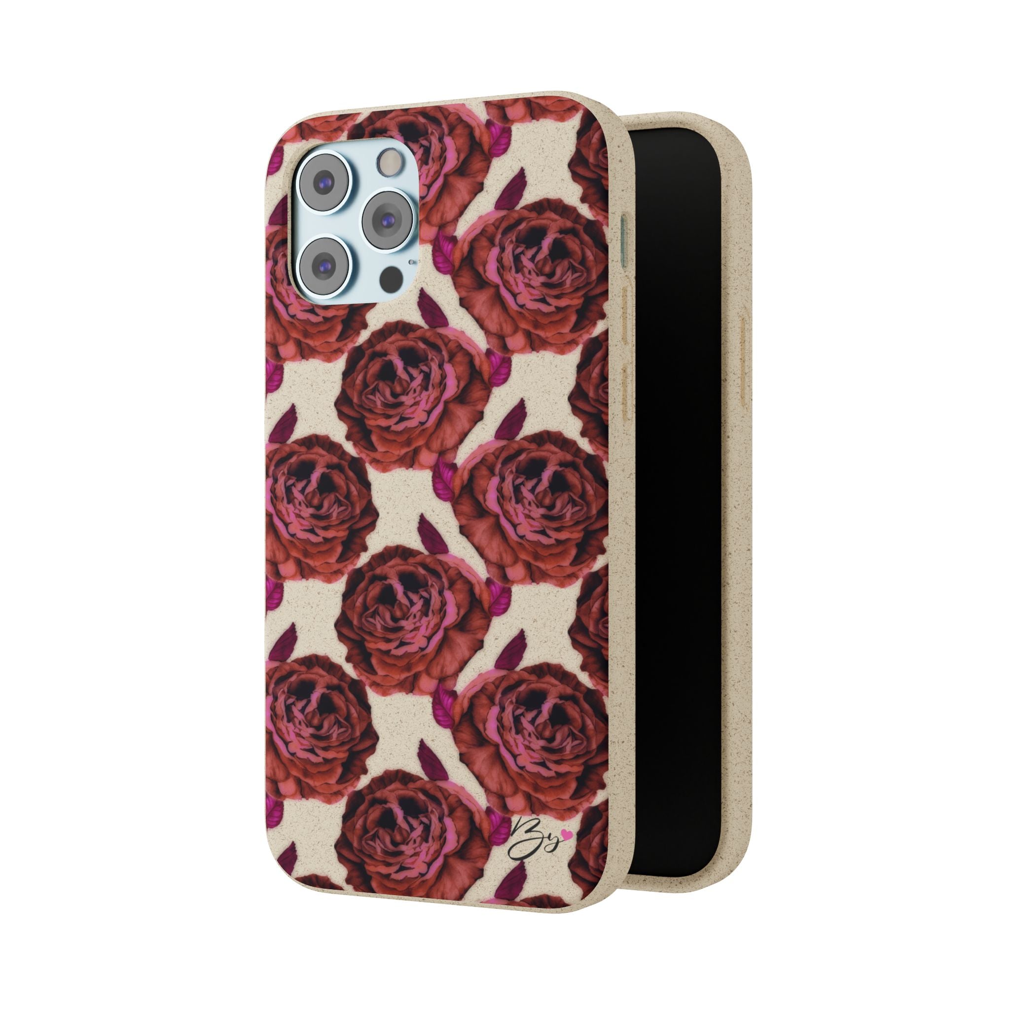 Biodegradable Phone Case — Vintage Rose Pattern Eco-Friendly iPhone Cover