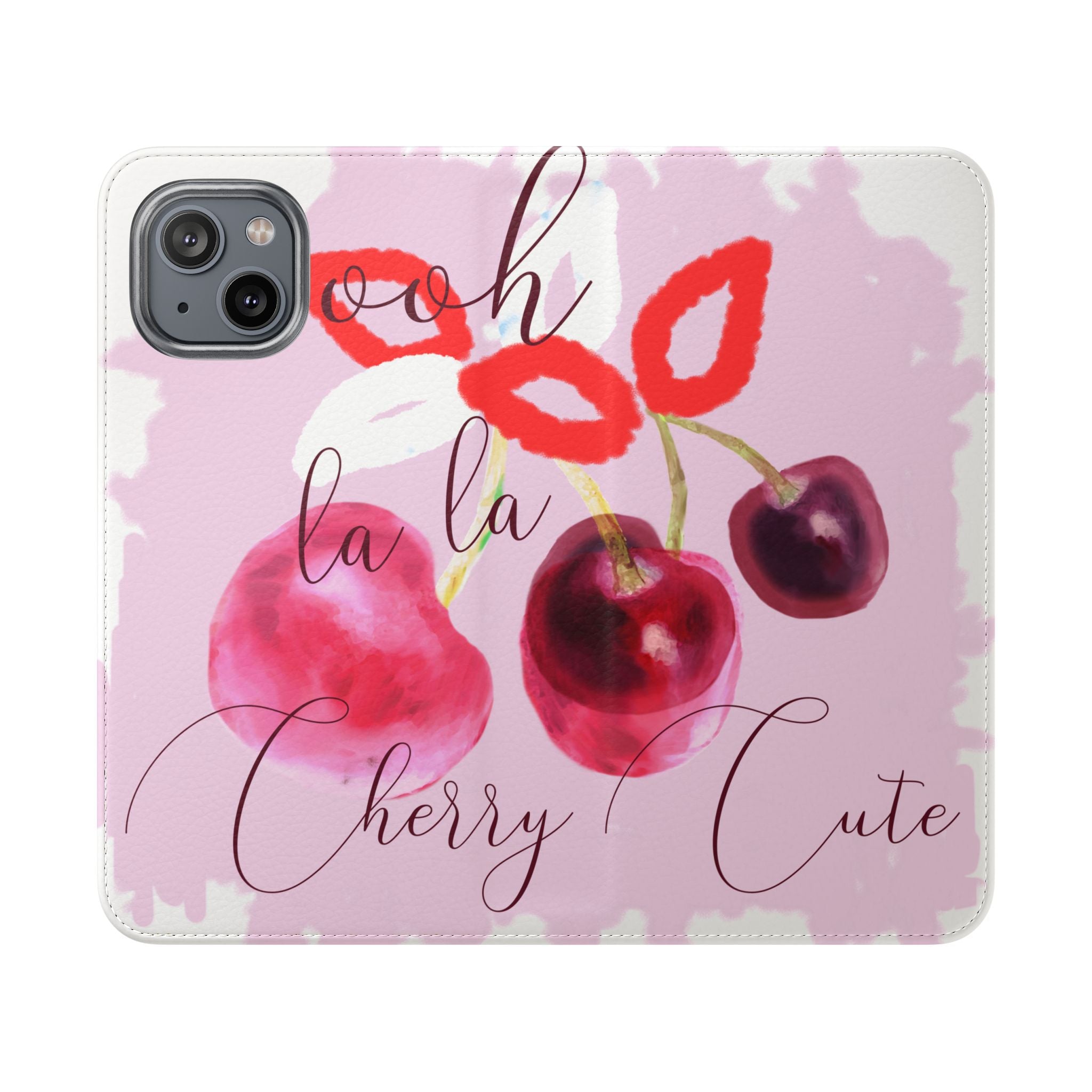 Cherry Cute Flip Phone Wallet Case — 'Ooh La La Cherry Cute' Watercolor Phone Flip Case, Cardholder Folio