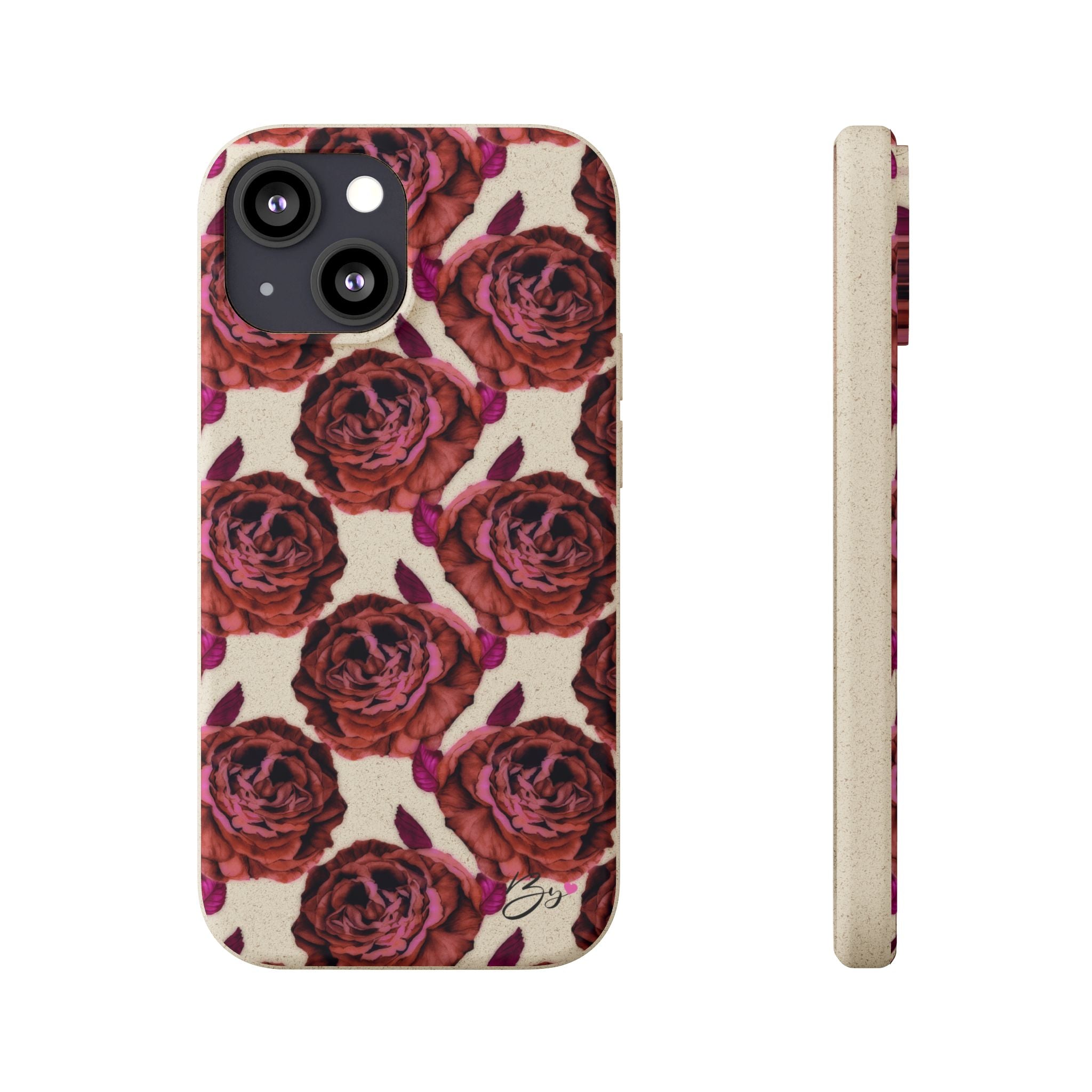 Biodegradable Phone Case — Vintage Rose Pattern Eco-Friendly iPhone Cover