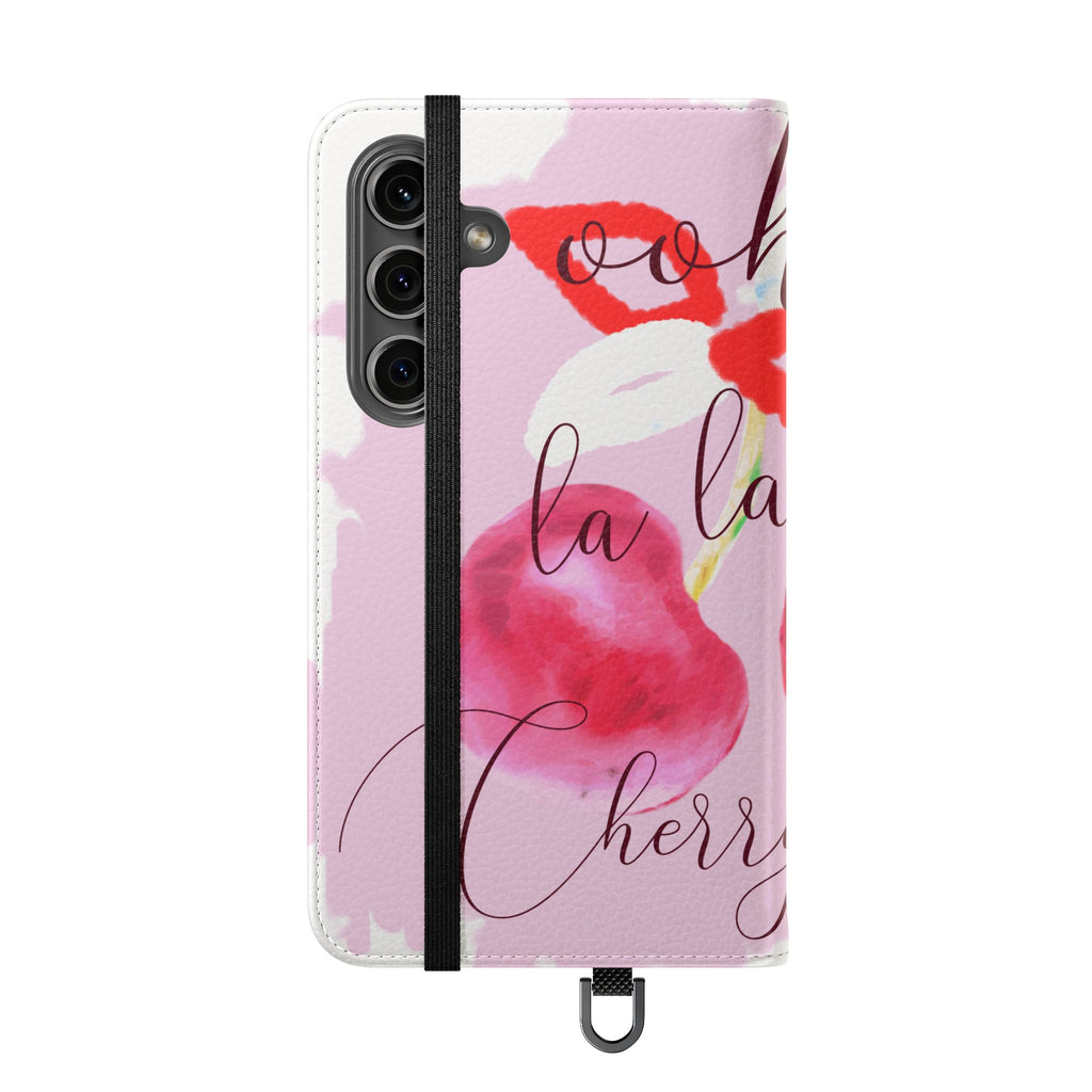 Cherry Cute Flip Phone Wallet Case — 'Ooh La La Cherry Cute' Watercolor Phone Flip Case, Cardholder Folio