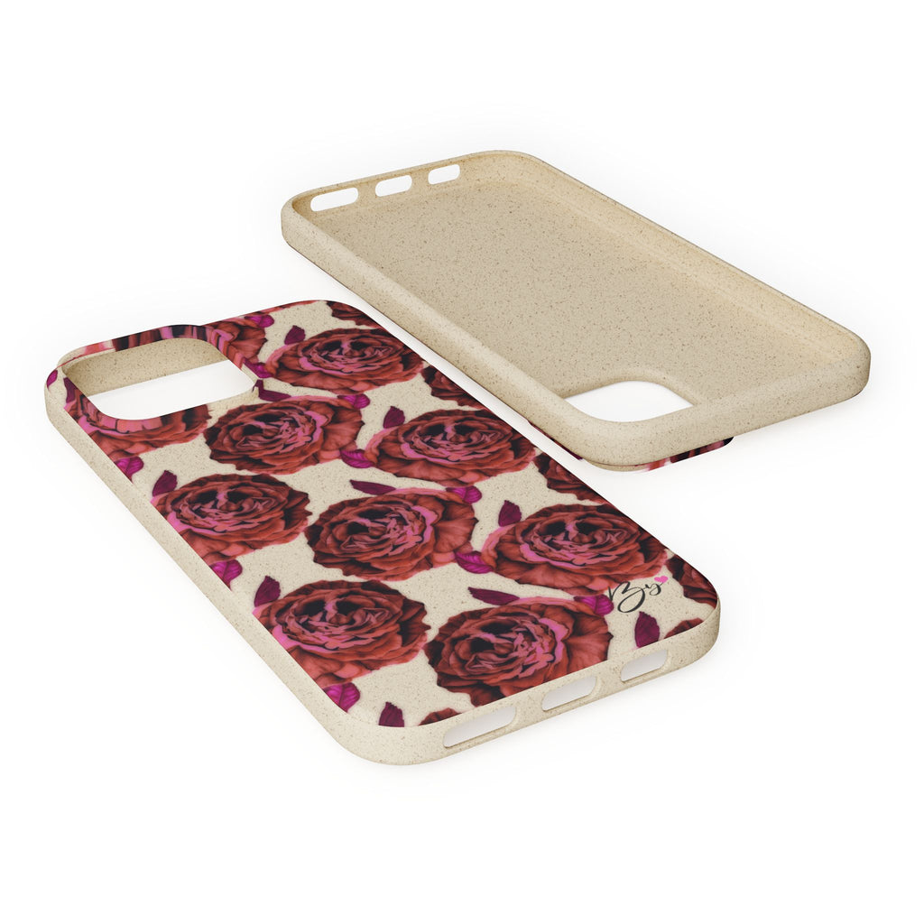 Biodegradable Phone Case — Vintage Rose Pattern Eco-Friendly iPhone Cover