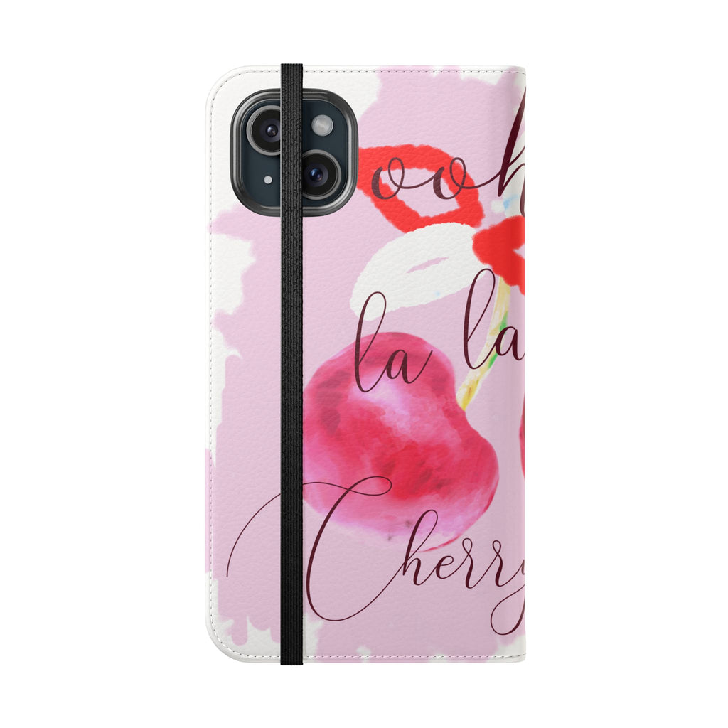 Cherry Cute Flip Phone Wallet Case — 'Ooh La La Cherry Cute' Watercolor Phone Flip Case, Cardholder Folio