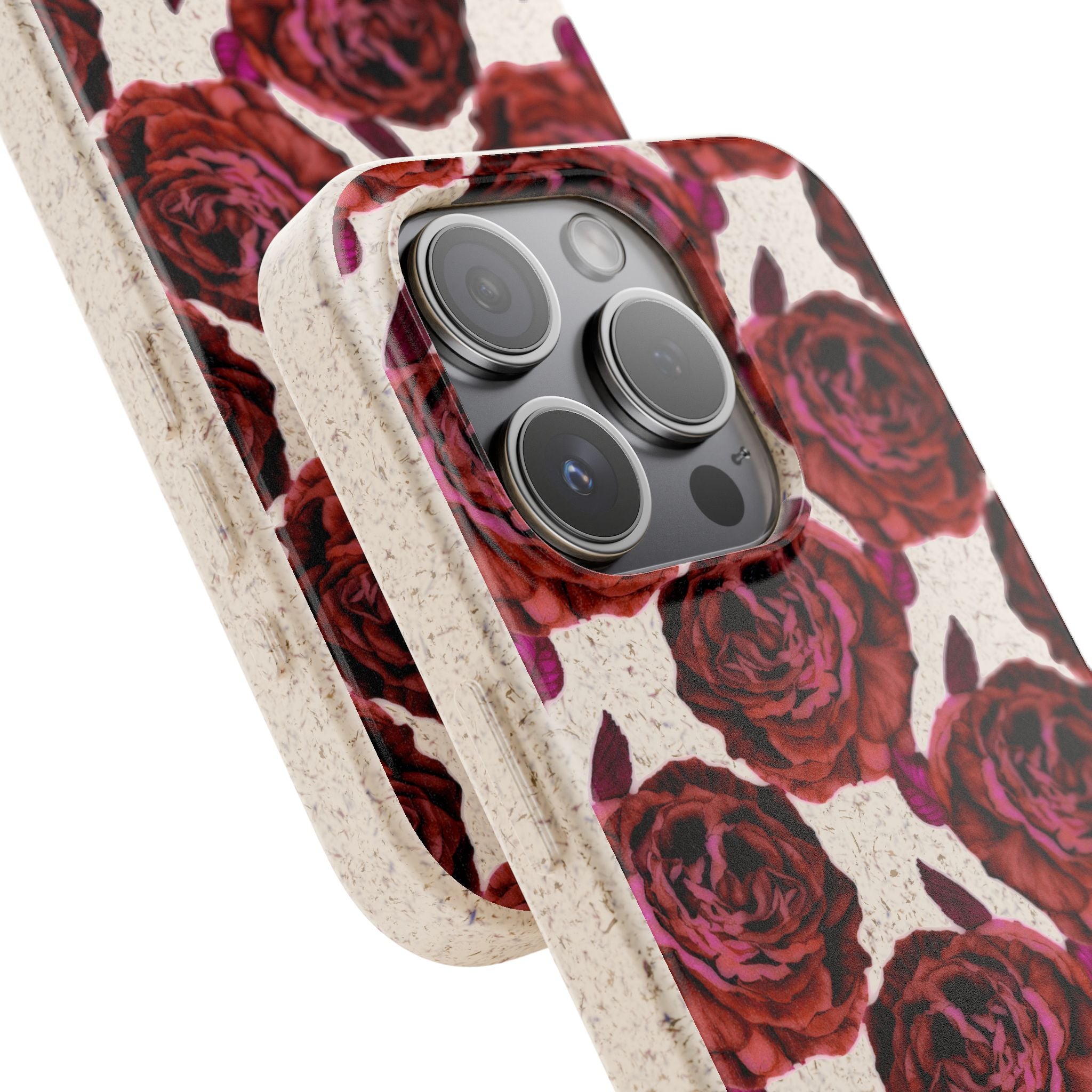 Biodegradable Phone Case — Vintage Rose Pattern Eco-Friendly iPhone Cover
