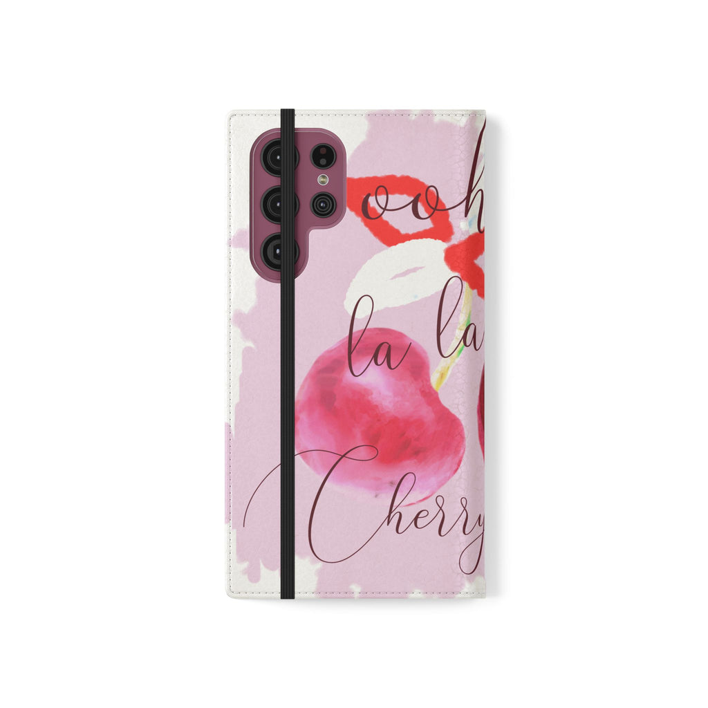 Cherry Cute Flip Phone Wallet Case — 'Ooh La La Cherry Cute' Watercolor Phone Flip Case, Cardholder Folio