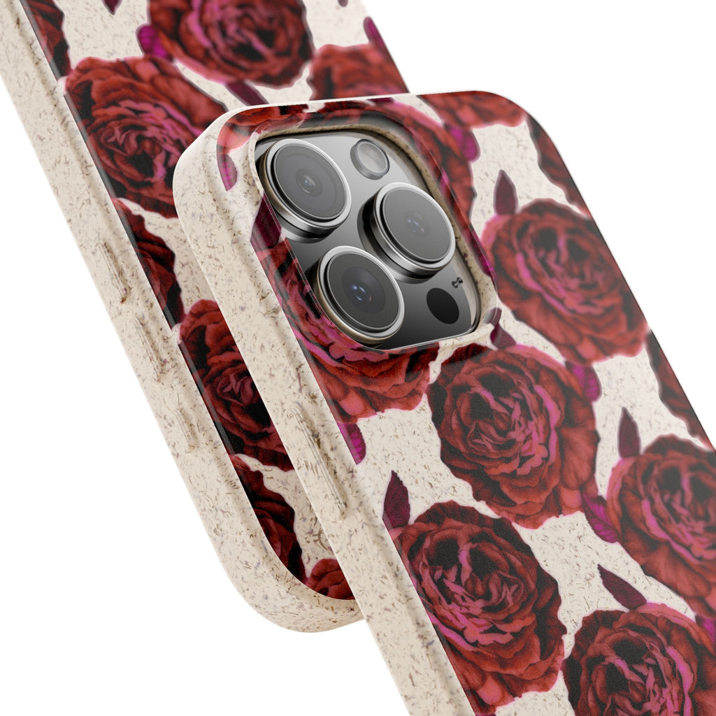 Biodegradable Phone Case — Vintage Rose Pattern Eco-Friendly iPhone Cover