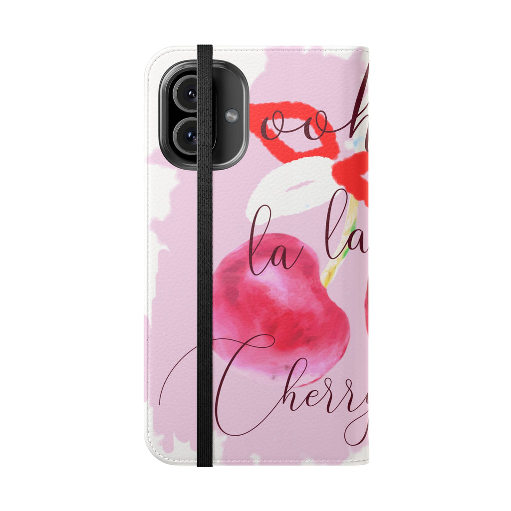 Cherry Cute Flip Phone Wallet Case — 'Ooh La La Cherry Cute' Watercolor Phone Flip Case, Cardholder Folio