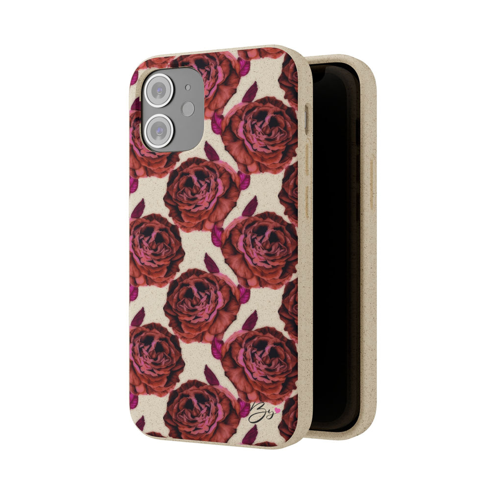 Biodegradable Phone Case — Vintage Rose Pattern Eco-Friendly iPhone Cover