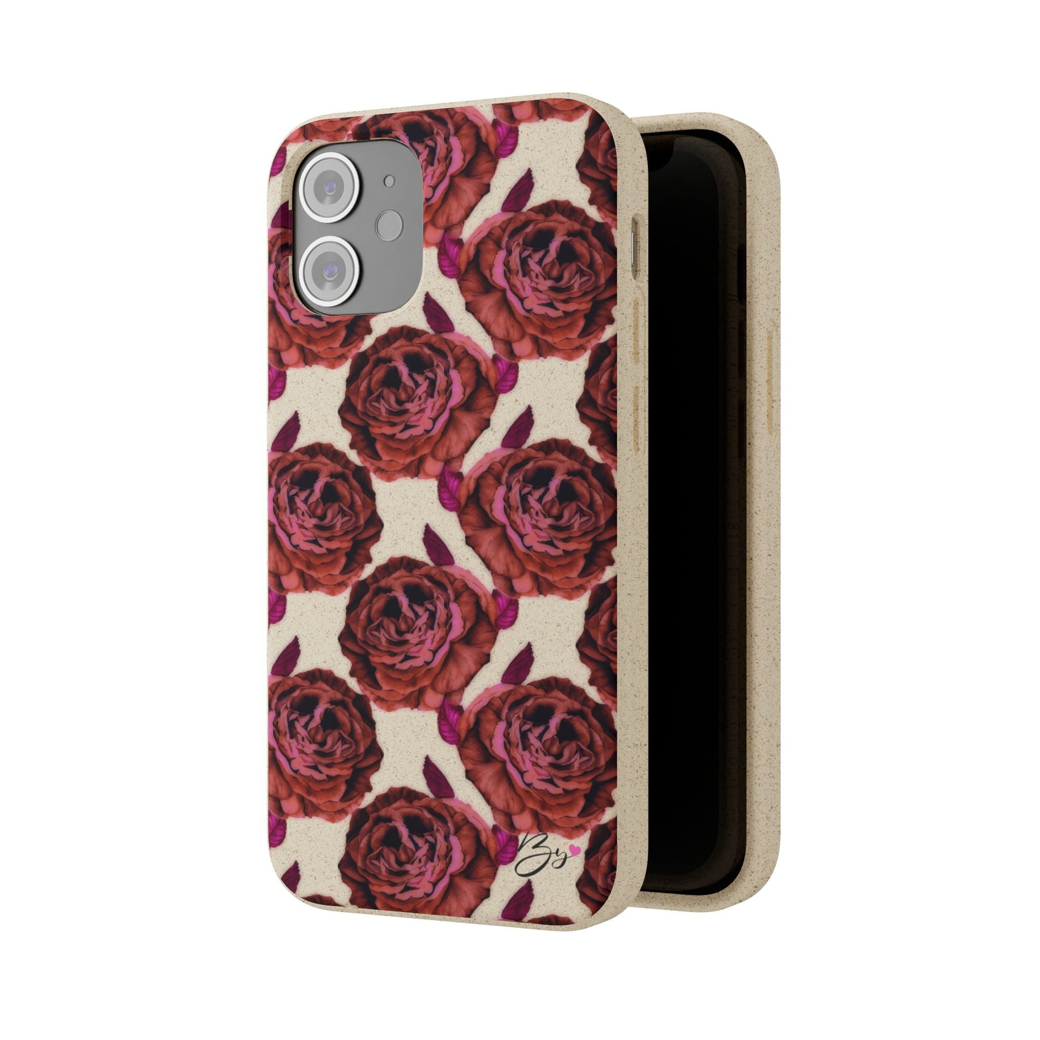 Biodegradable Phone Case — Vintage Rose Pattern Eco-Friendly iPhone Cover