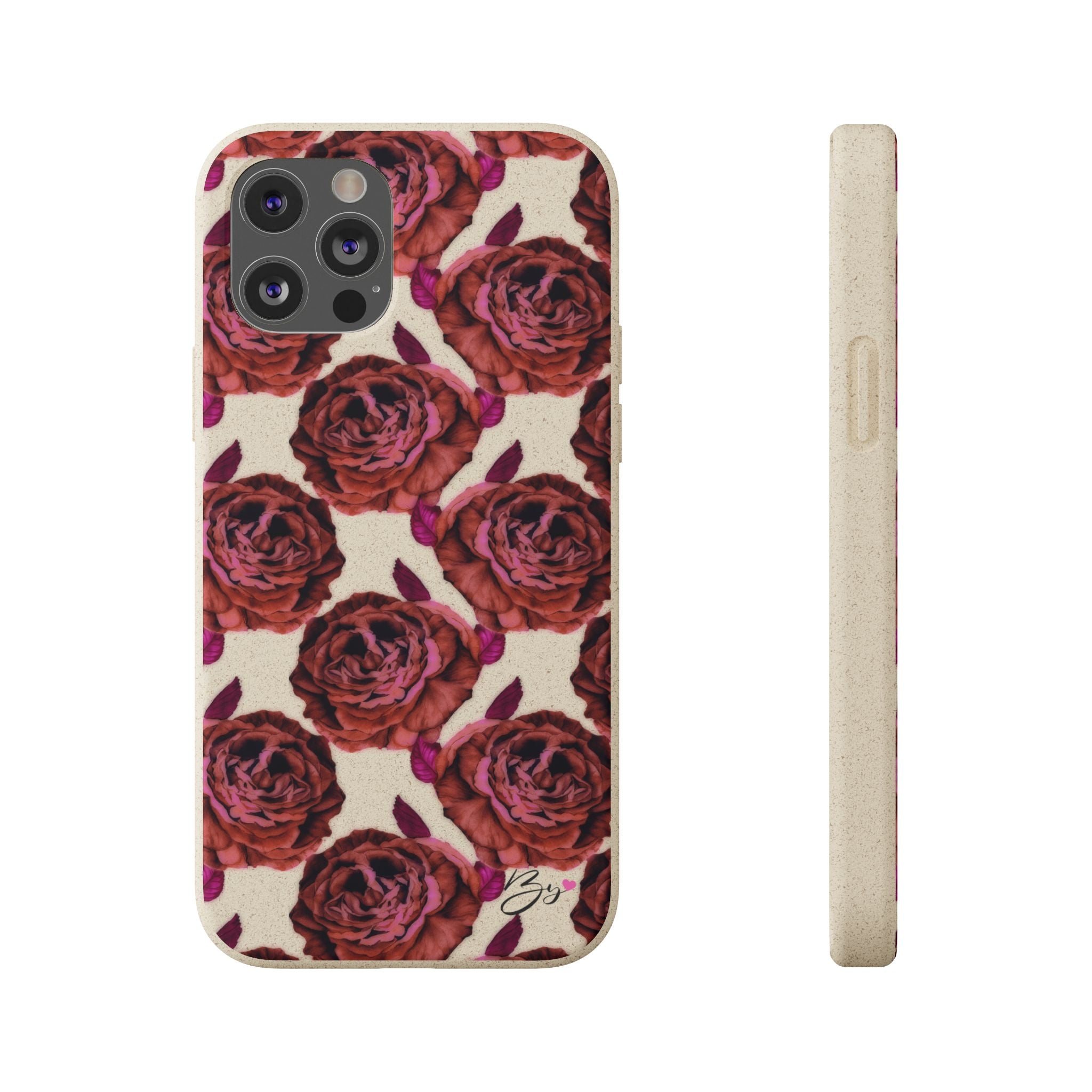 Biodegradable Phone Case — Vintage Rose Pattern Eco-Friendly iPhone Cover
