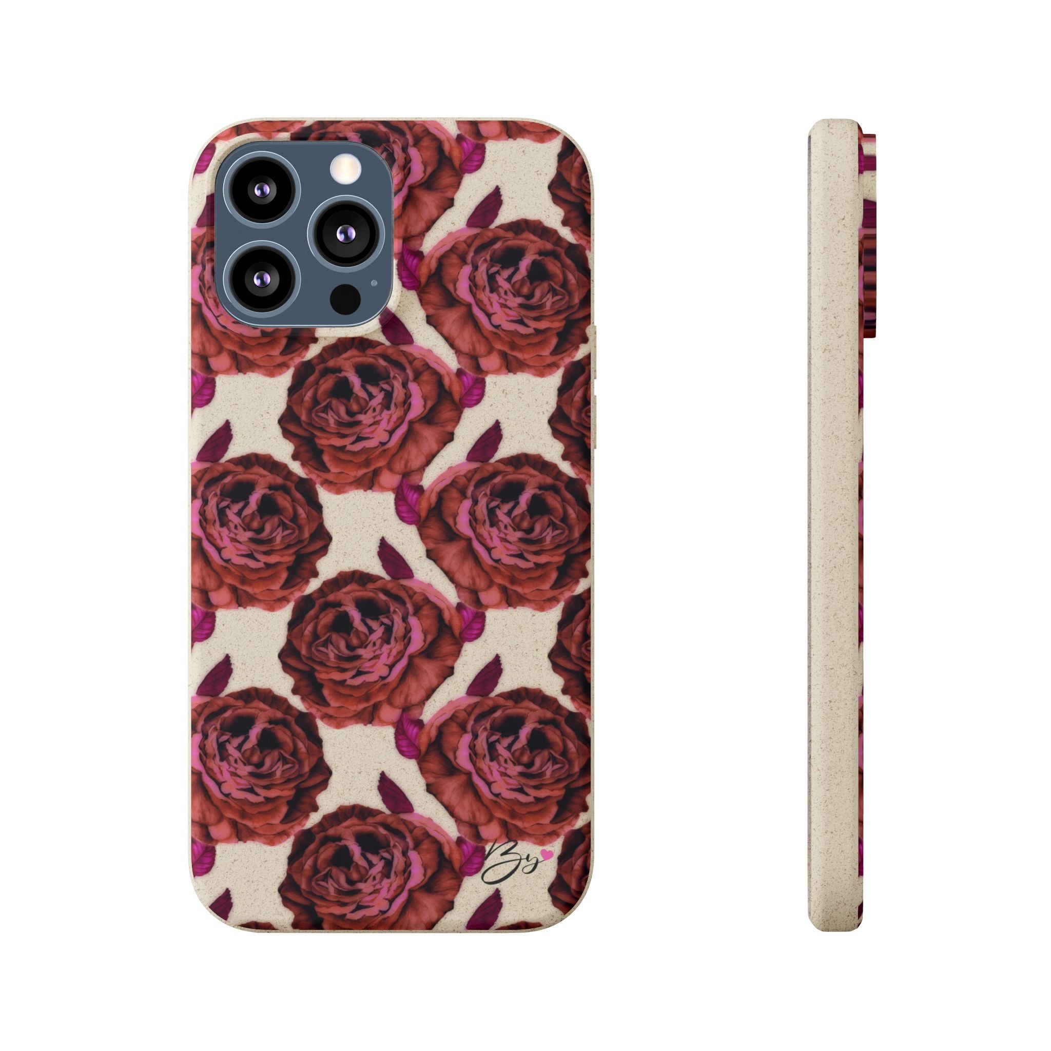 Biodegradable Phone Case — Vintage Rose Pattern Eco-Friendly iPhone Cover