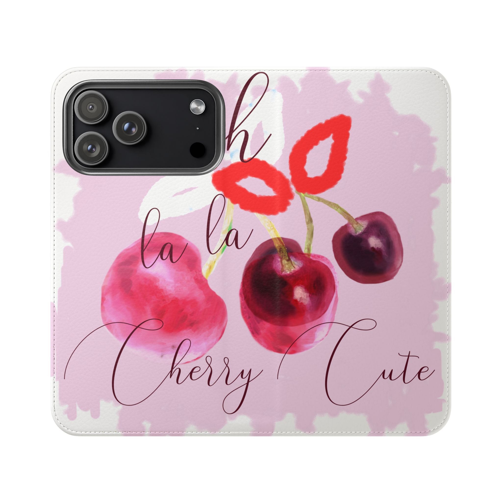 Cherry Cute Flip Phone Wallet Case — 'Ooh La La Cherry Cute' Watercolor Phone Flip Case, Cardholder Folio
