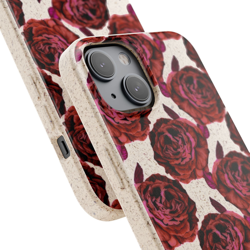 Biodegradable Phone Case — Vintage Rose Pattern Eco-Friendly iPhone Cover