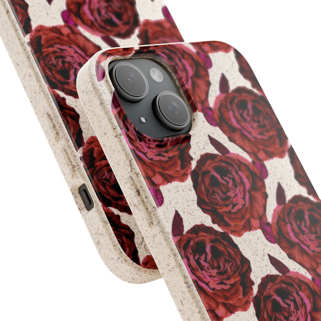 Biodegradable Phone Case — Vintage Rose Pattern Eco-Friendly iPhone Cover
