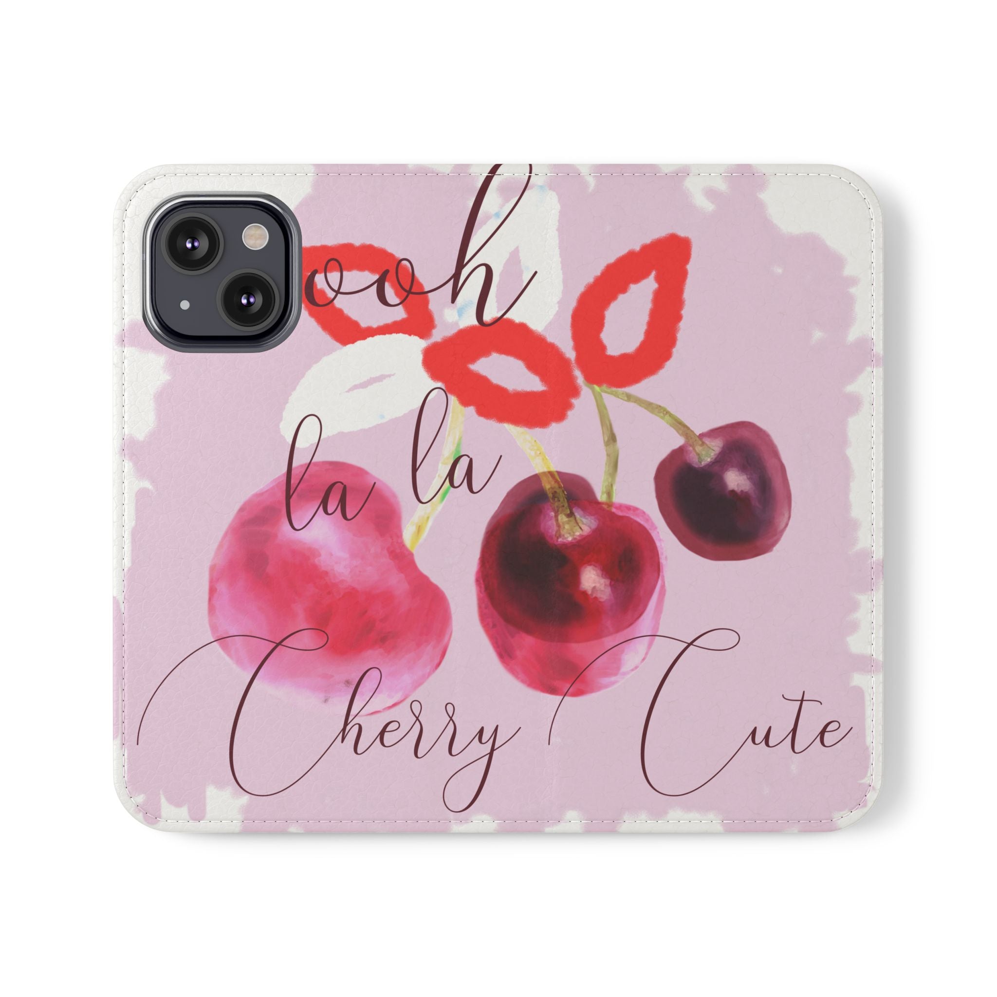 Cherry Cute Flip Phone Wallet Case — 'Ooh La La Cherry Cute' Watercolor Phone Flip Case, Cardholder Folio