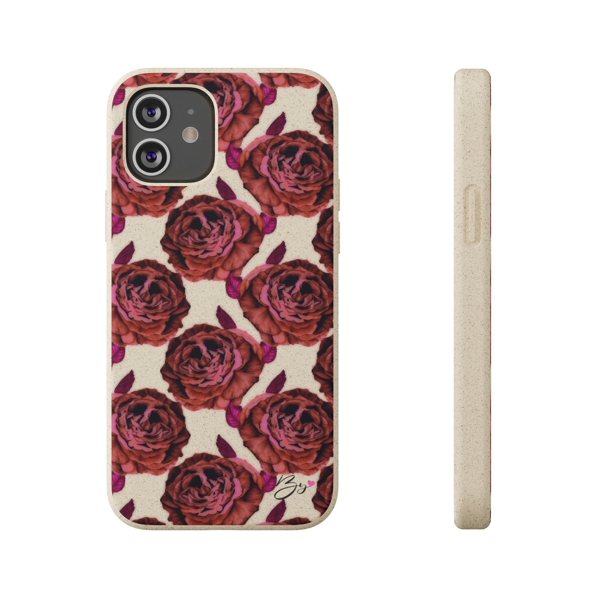 Biodegradable Phone Case — Vintage Rose Pattern Eco-Friendly iPhone Cover