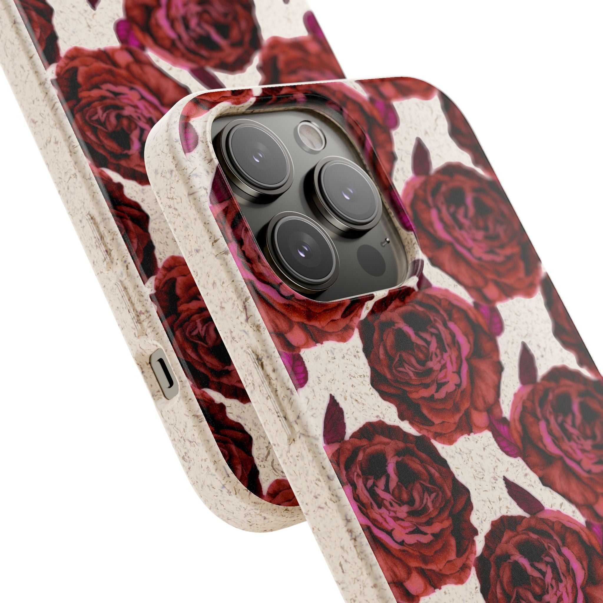Biodegradable Phone Case — Vintage Rose Pattern Eco-Friendly iPhone Cover