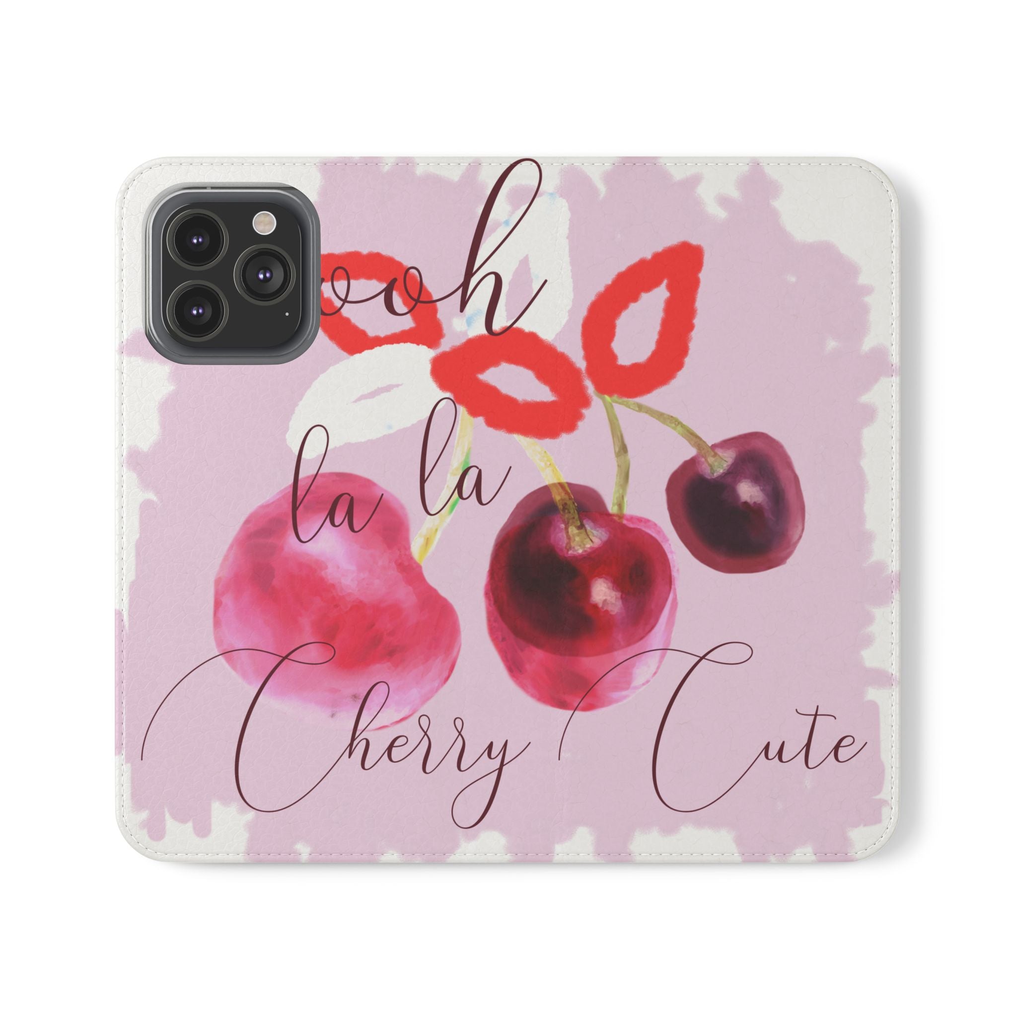 Cherry Cute Flip Phone Wallet Case — 'Ooh La La Cherry Cute' Watercolor Phone Flip Case, Cardholder Folio