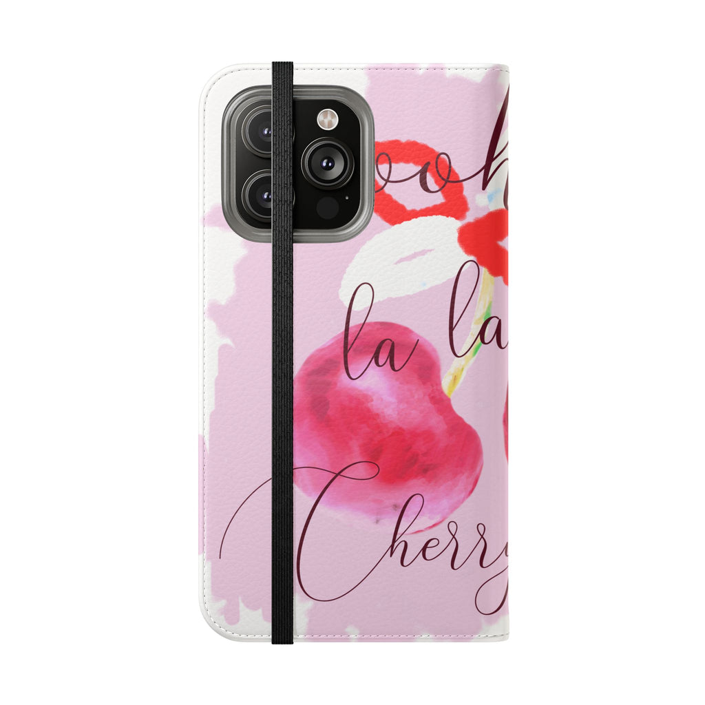 Cherry Cute Flip Phone Wallet Case — 'Ooh La La Cherry Cute' Watercolor Phone Flip Case, Cardholder Folio