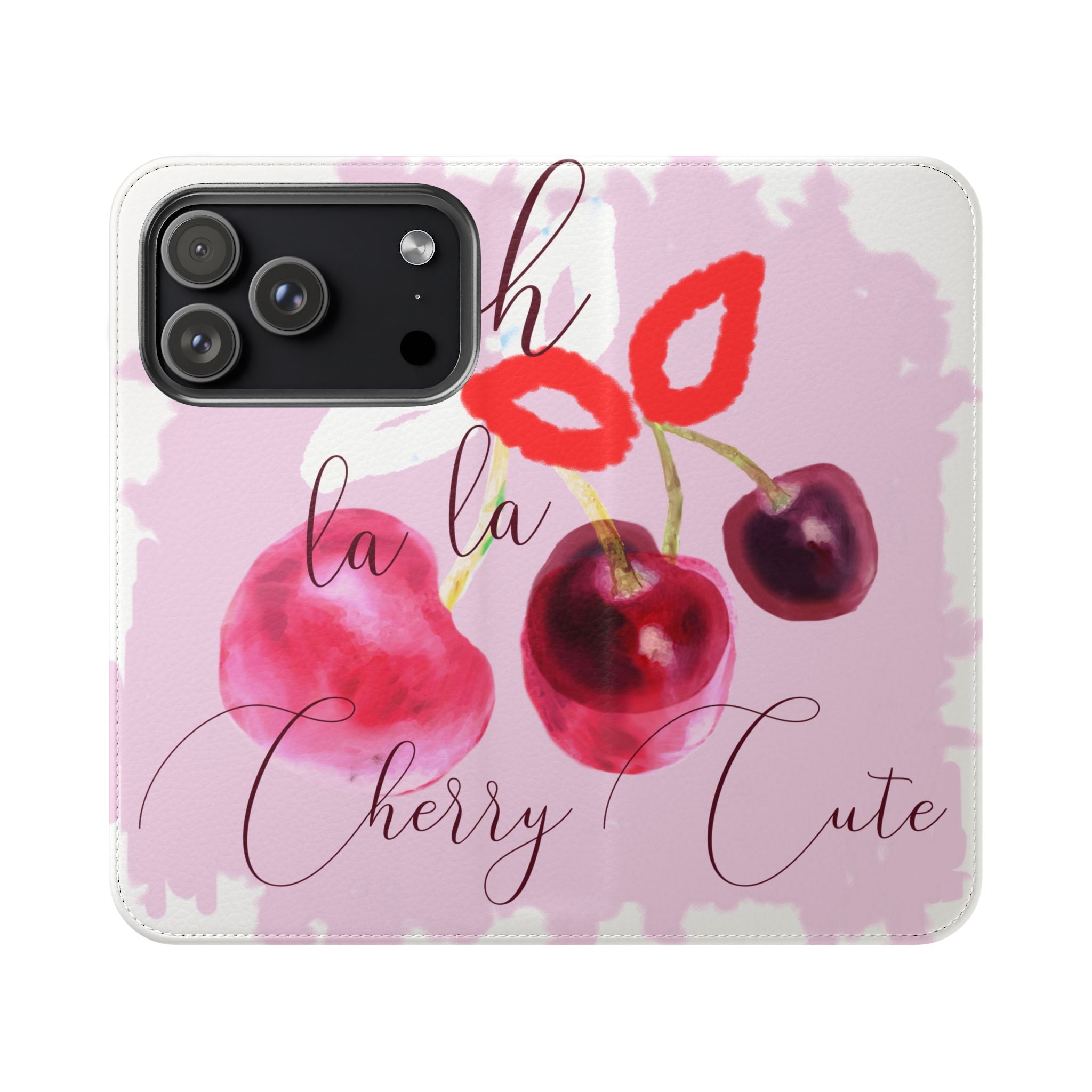 Cherry Cute Flip Phone Wallet Case — 'Ooh La La Cherry Cute' Watercolor Phone Flip Case, Cardholder Folio
