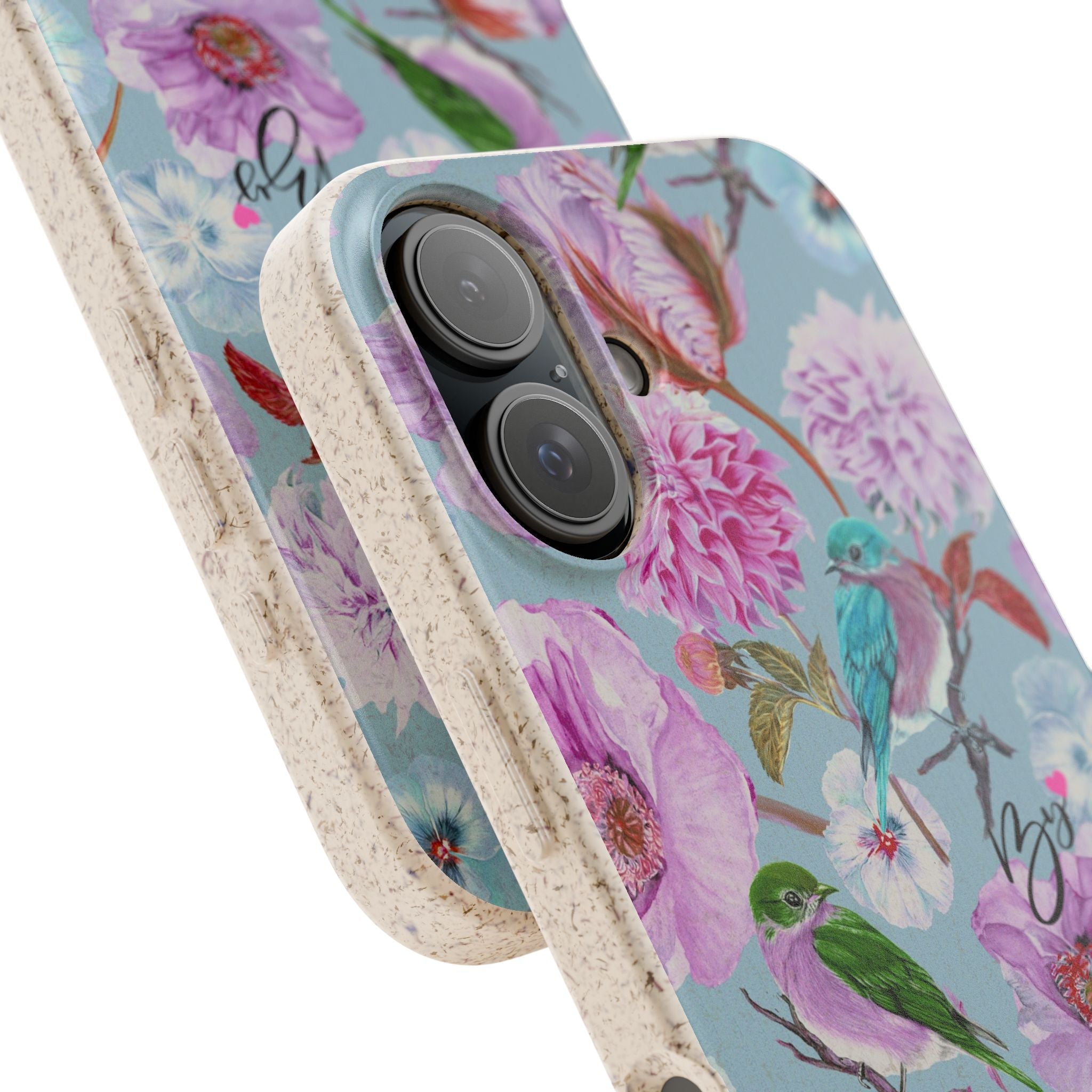Floral Birds Biodegradable Phone Case — Pastel Garden iPhone Cover