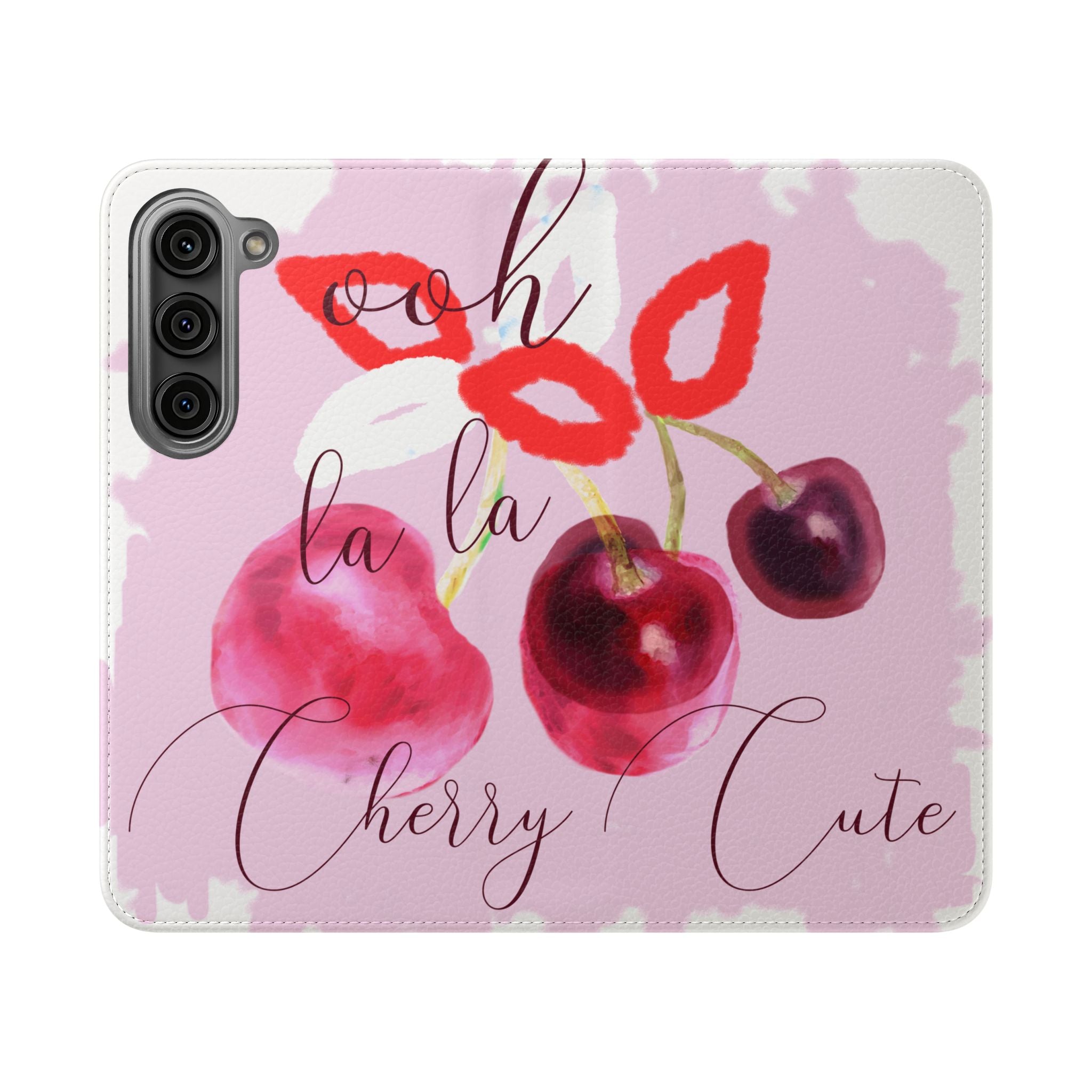 Cherry Cute Flip Phone Wallet Case — 'Ooh La La Cherry Cute' Watercolor Phone Flip Case, Cardholder Folio