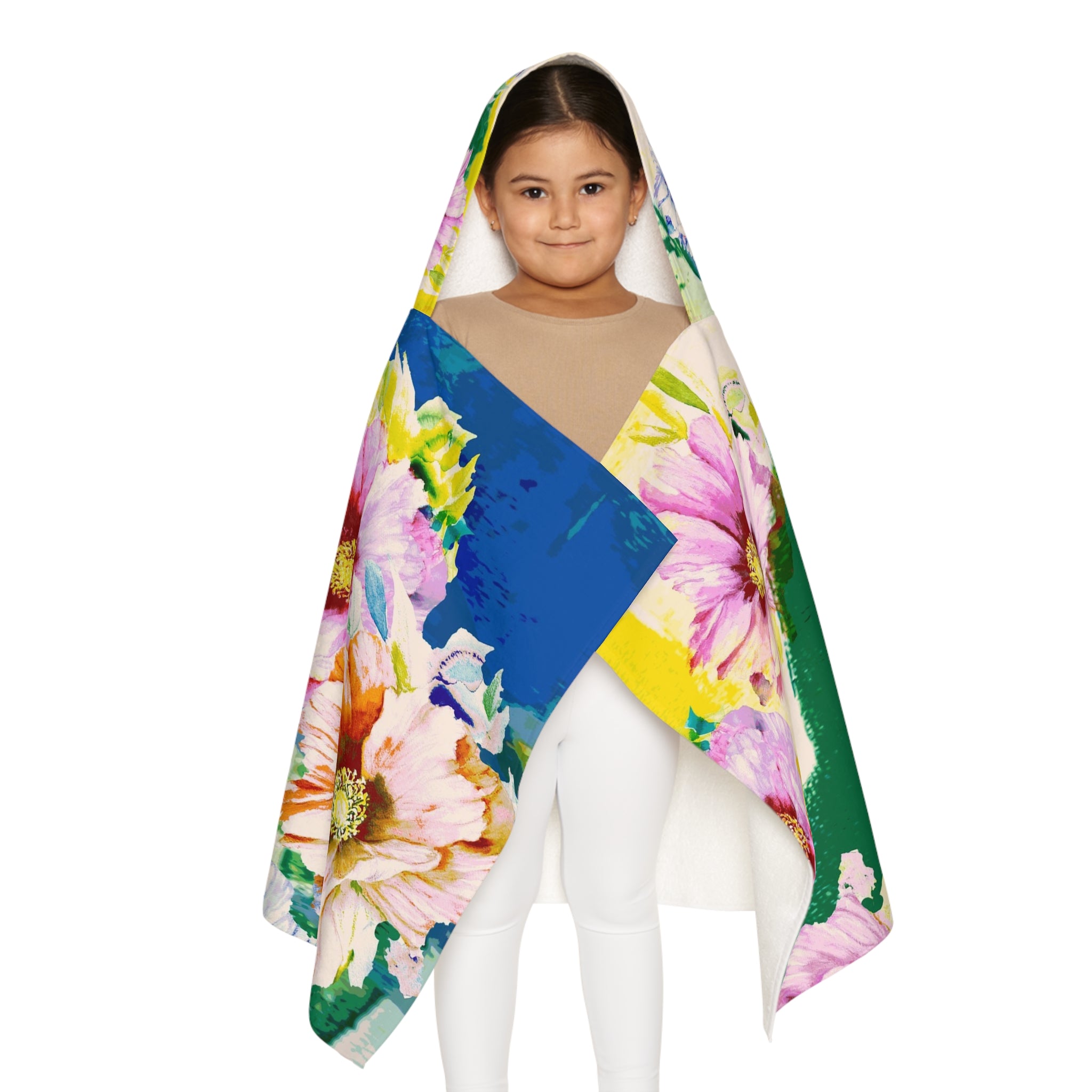 Youth Hooded Towel — Floral Watercolor Swim Cover for Kids