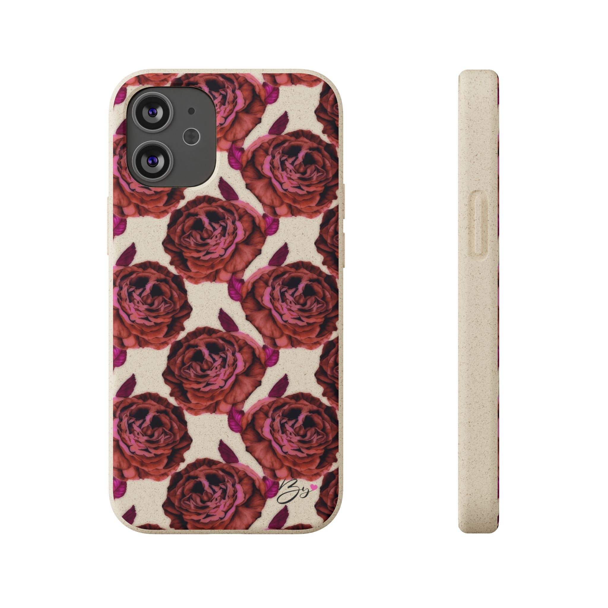 Biodegradable Phone Case — Vintage Rose Pattern Eco-Friendly iPhone Cover