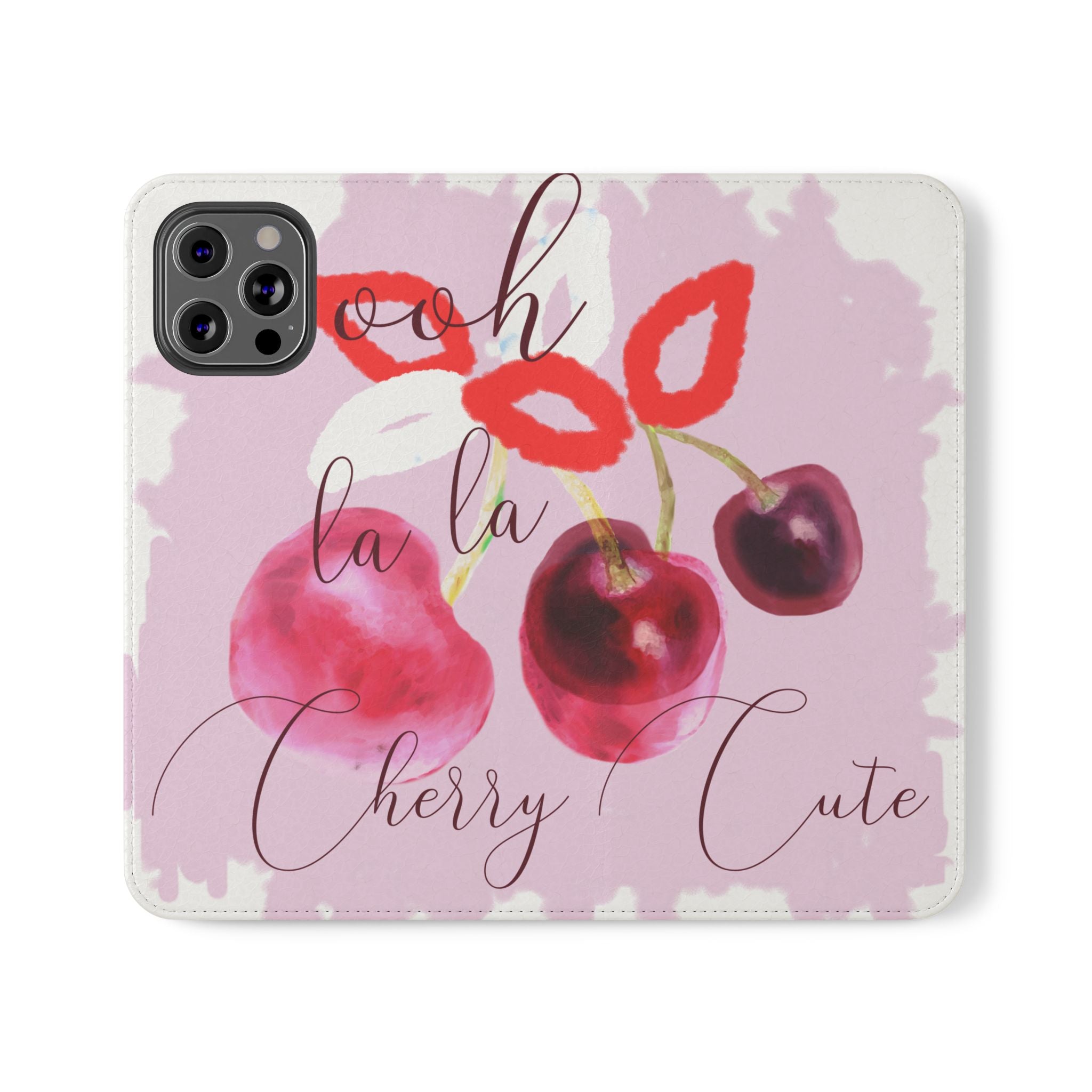 Cherry Cute Flip Phone Wallet Case — 'Ooh La La Cherry Cute' Watercolor Phone Flip Case, Cardholder Folio
