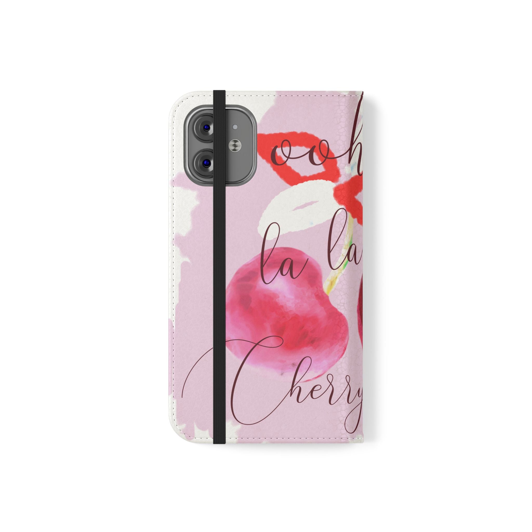 Cherry Cute Flip Phone Wallet Case — 'Ooh La La Cherry Cute' Watercolor Phone Flip Case, Cardholder Folio