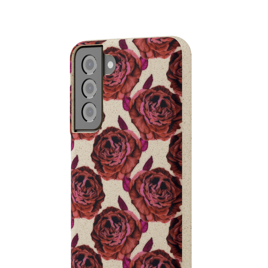 Biodegradable Phone Case — Vintage Rose Pattern Eco-Friendly iPhone Cover