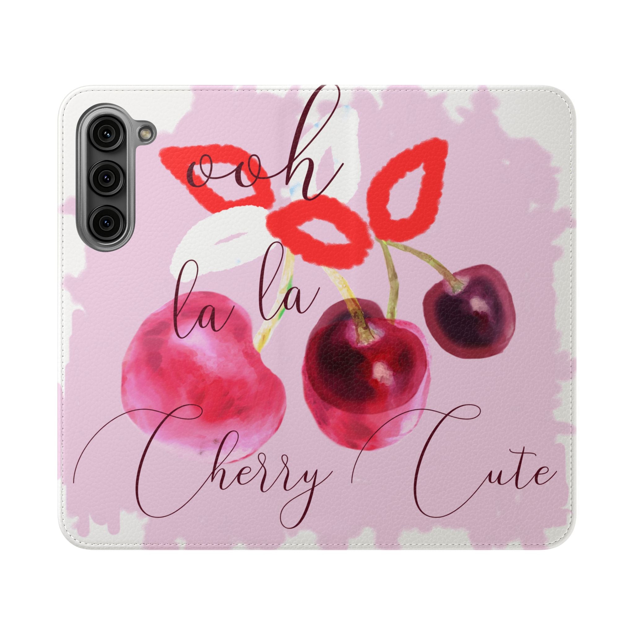 Cherry Cute Flip Phone Wallet Case — 'Ooh La La Cherry Cute' Watercolor Phone Flip Case, Cardholder Folio