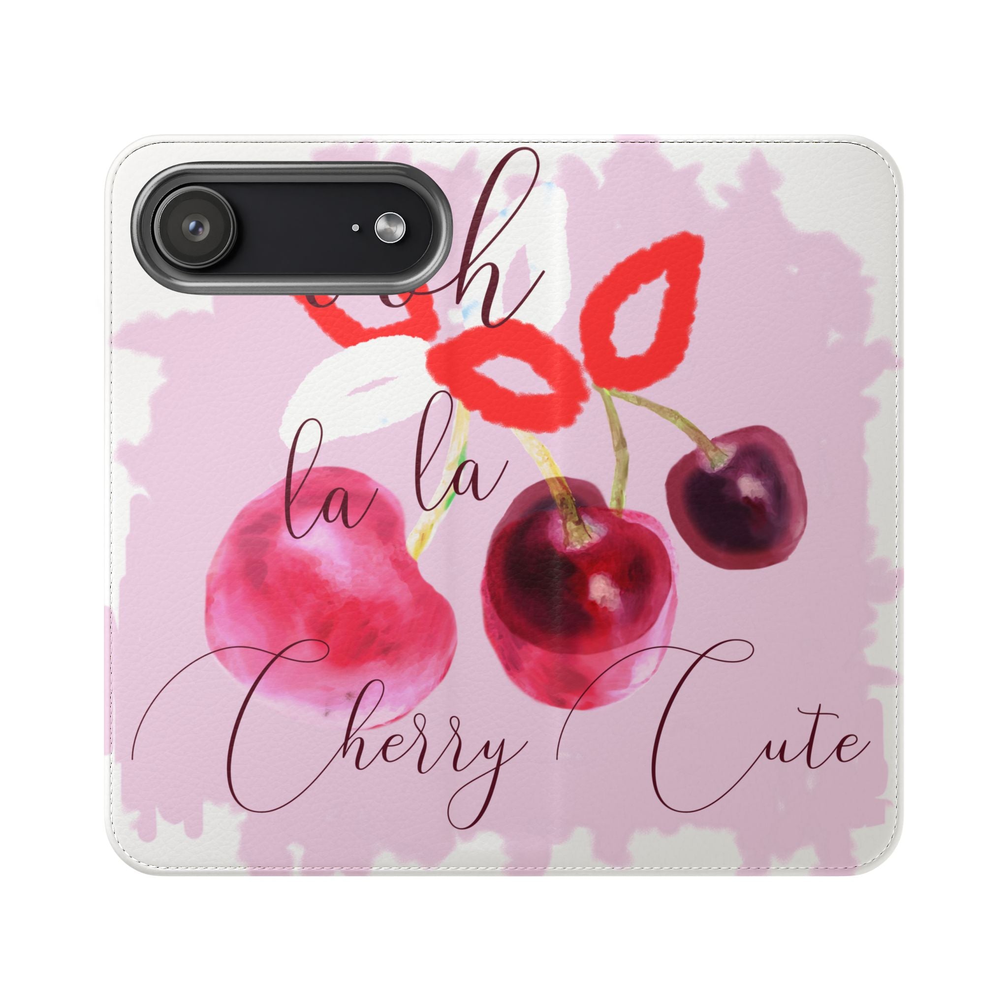 Cherry Cute Flip Phone Wallet Case — 'Ooh La La Cherry Cute' Watercolor Phone Flip Case, Cardholder Folio