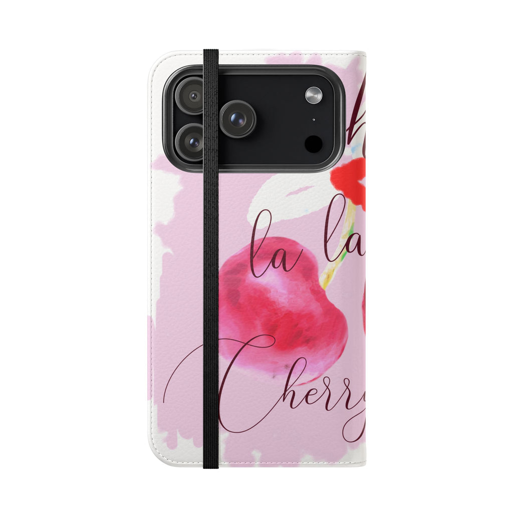 Cherry Cute Flip Phone Wallet Case — 'Ooh La La Cherry Cute' Watercolor Phone Flip Case, Cardholder Folio