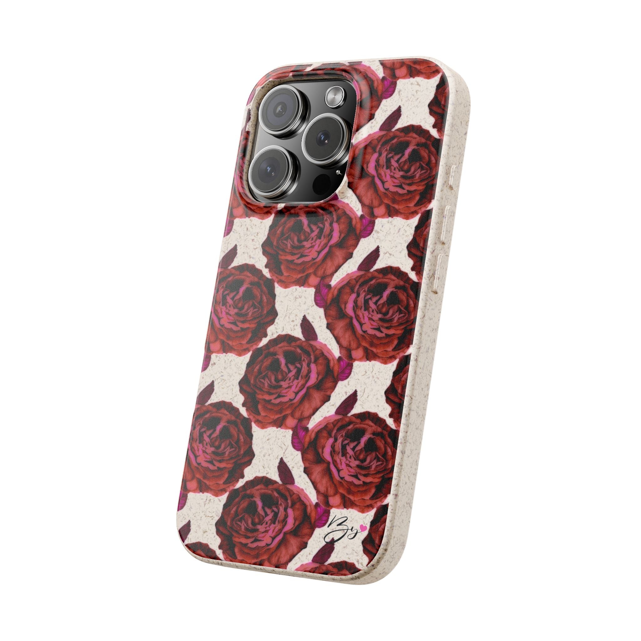 Biodegradable Phone Case — Vintage Rose Pattern Eco-Friendly iPhone Cover