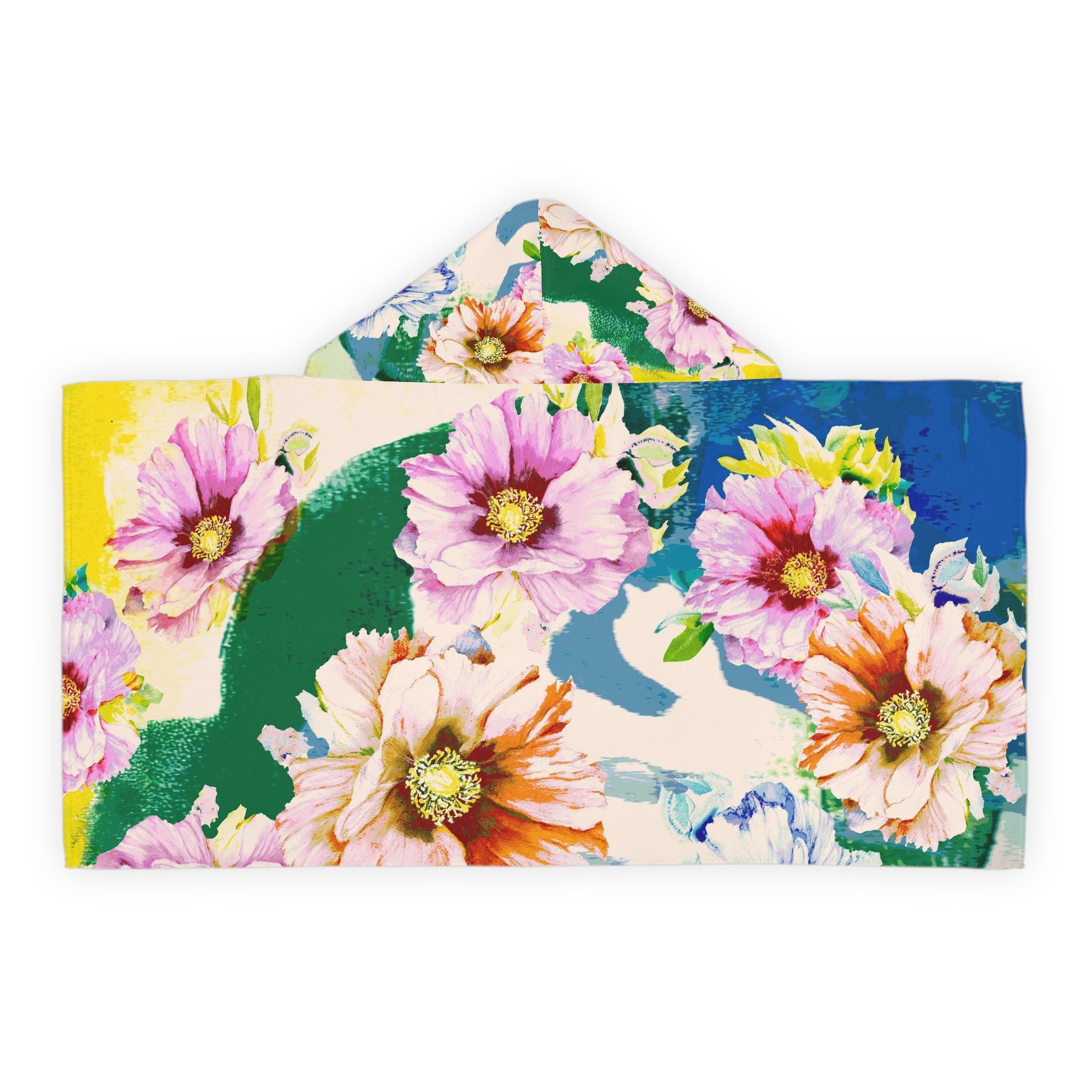 Youth Hooded Towel — Floral Watercolor Swim Cover for Kids
