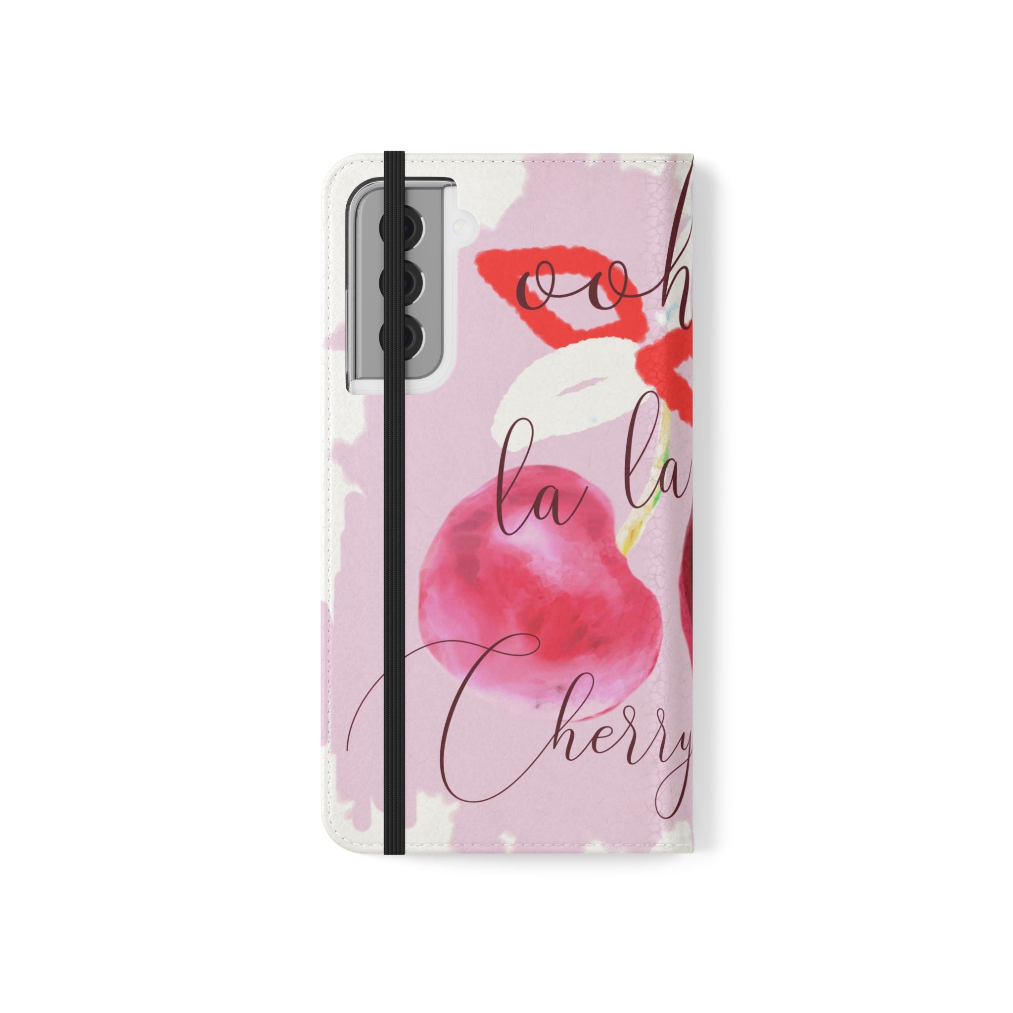 Cherry Cute Flip Phone Wallet Case — 'Ooh La La Cherry Cute' Watercolor Phone Flip Case, Cardholder Folio