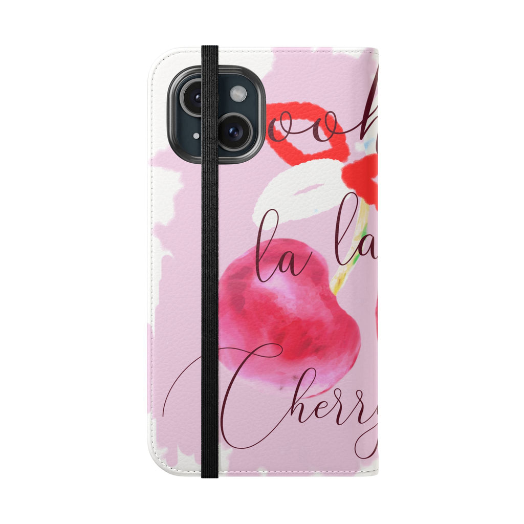 Cherry Cute Flip Phone Wallet Case — 'Ooh La La Cherry Cute' Watercolor Phone Flip Case, Cardholder Folio