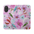 Floral Birds Flip Case — Pink Watercolor Phone Wallet