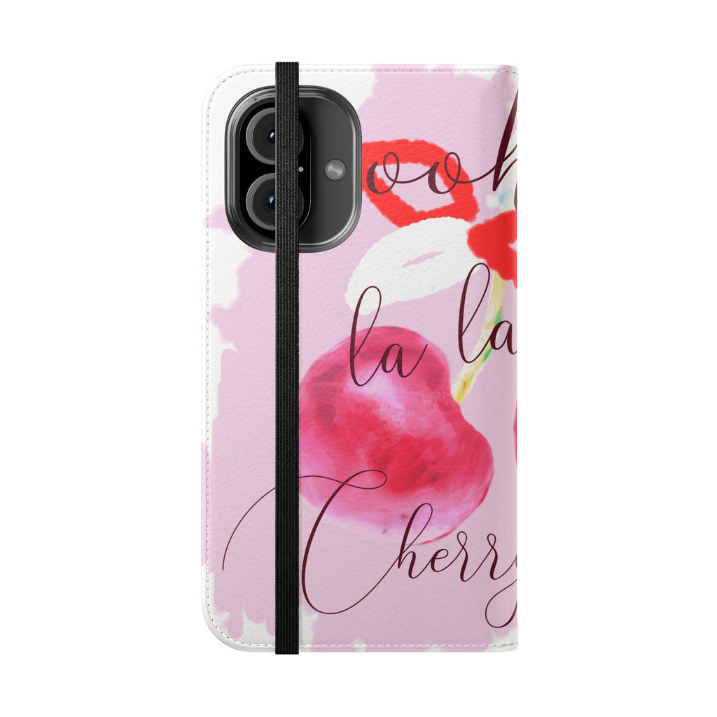 Cherry Cute Flip Phone Wallet Case — 'Ooh La La Cherry Cute' Watercolor Phone Flip Case, Cardholder Folio