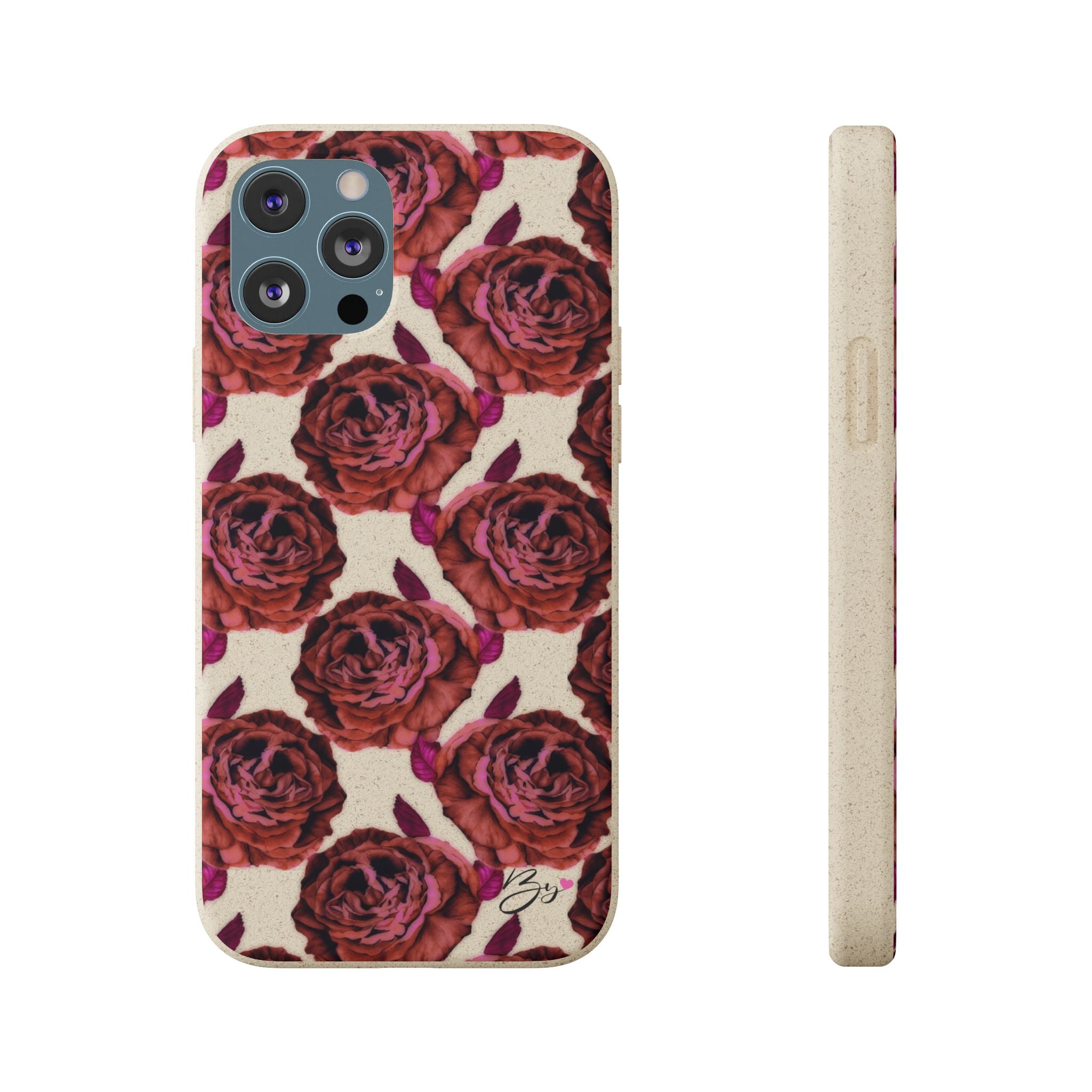 Biodegradable Phone Case — Vintage Rose Pattern Eco-Friendly iPhone Cover